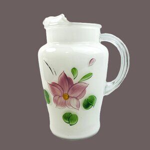 Bartlett Collins Gay Fad Vintage Juice Pitcher White Glass Hand Painted 32 oz 8"